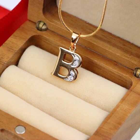 "Rose Gold Letter B Pendant with Crystals – 18K Gold Plated Charm, XPPT1351 - Picture 8 of 13